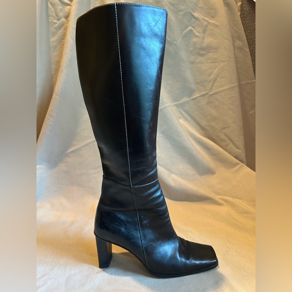 Karen Scott Black Tall Leather Boots 3” Heels & Size 8